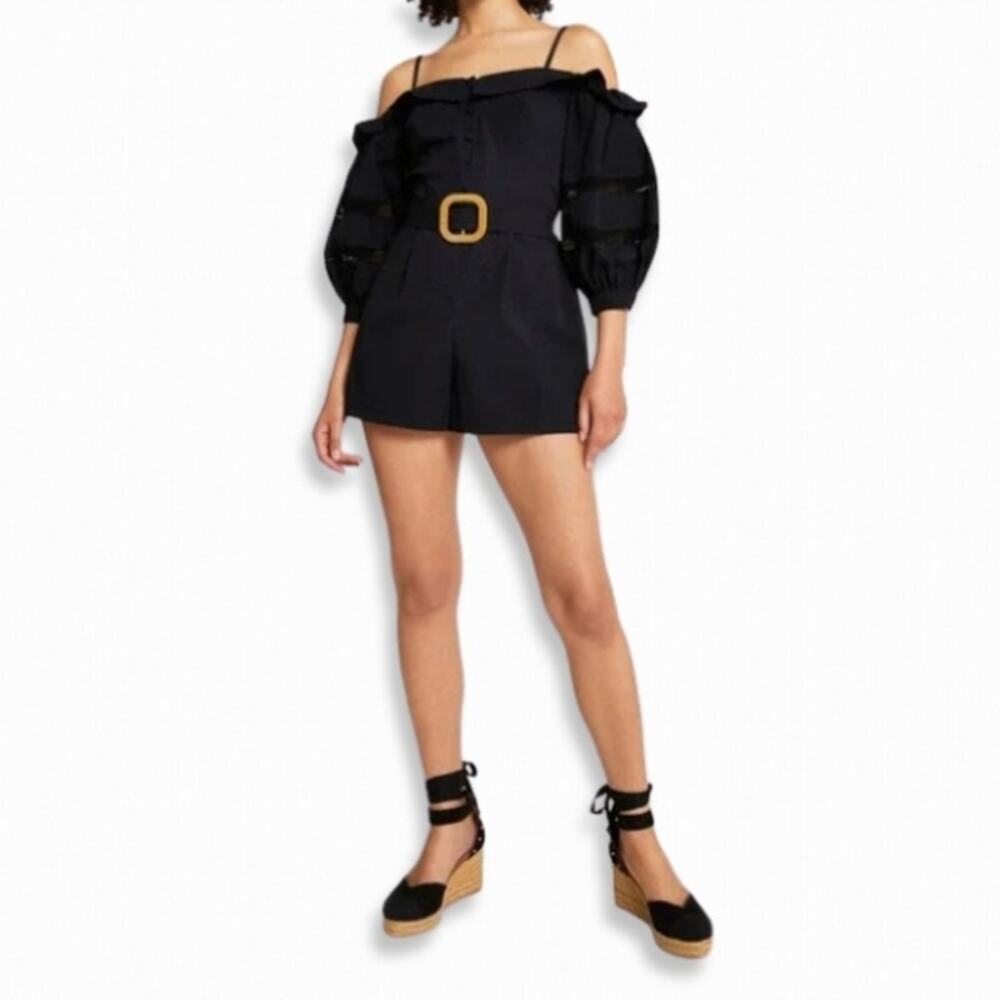 River Island Black Off-Shoulder Belted Romper